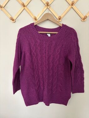 J. Crew Cable-Knit Crewneck Sweater in Plum purple